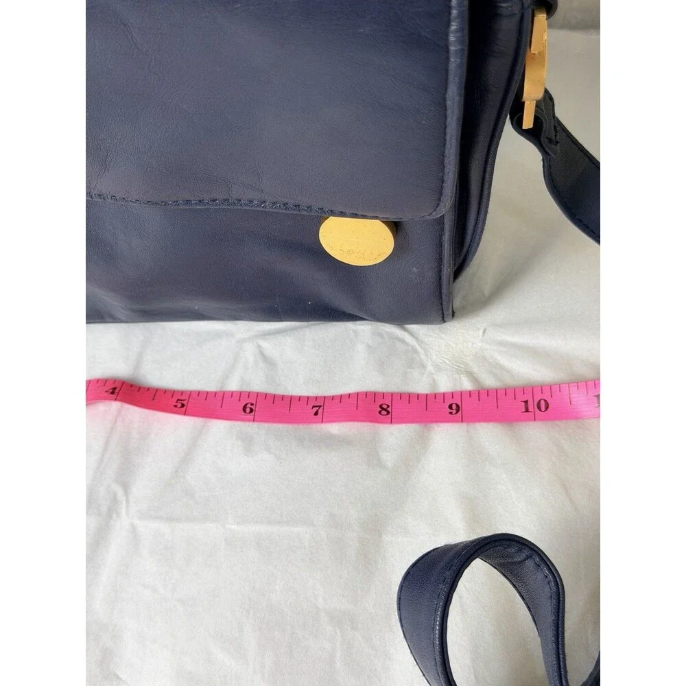 Vintage Jennifer Moore Navy Blue Leather Crossbody Shoulder Bag Gold Hardware